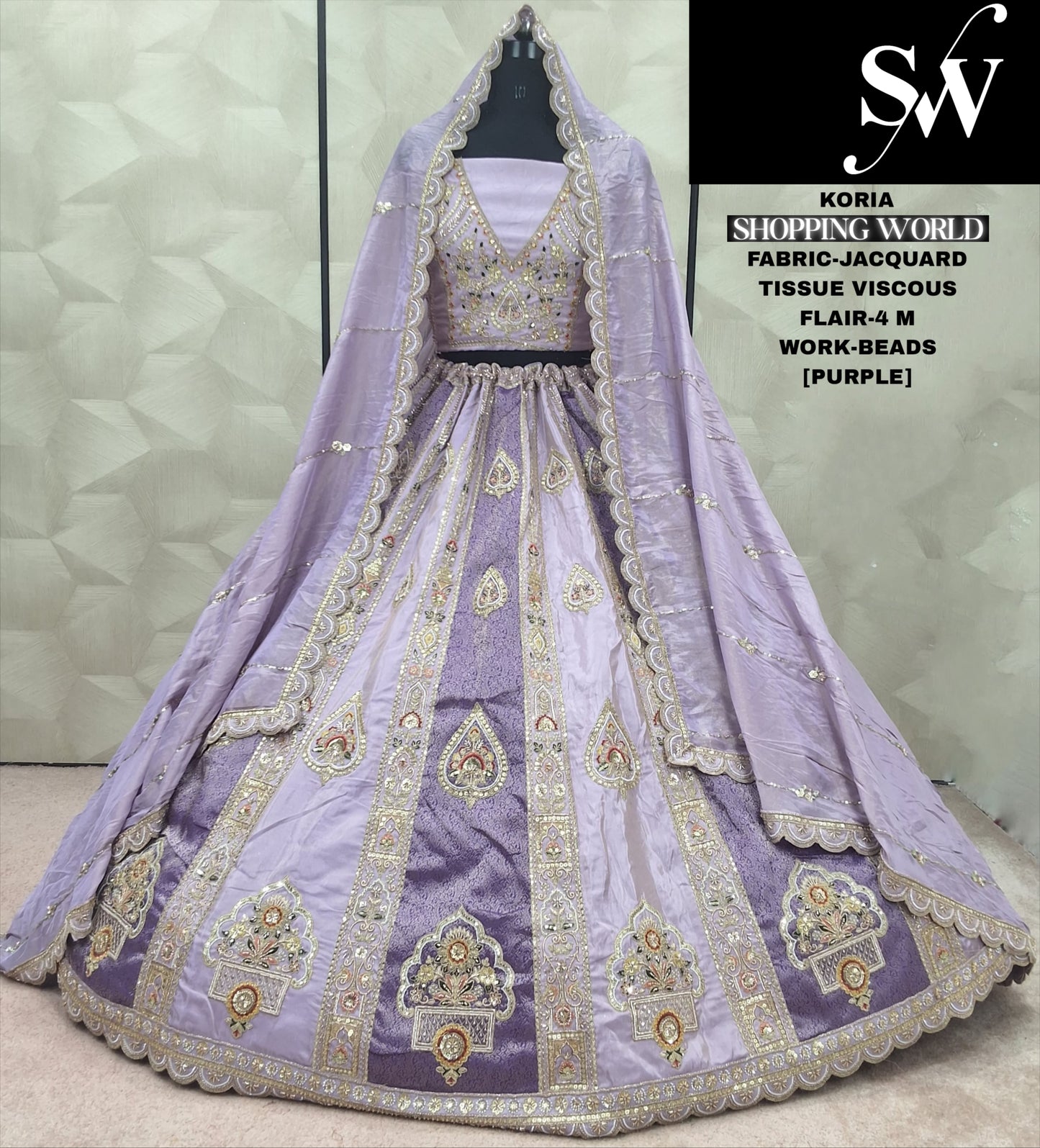 Something different Rust peach Beads Jacquard Tissue Viscous Lehenga