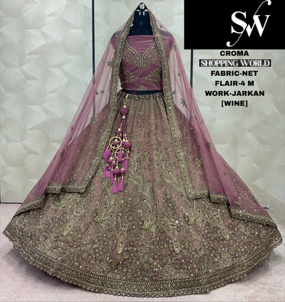 Awesome Grey Jarkan Net Lehenga