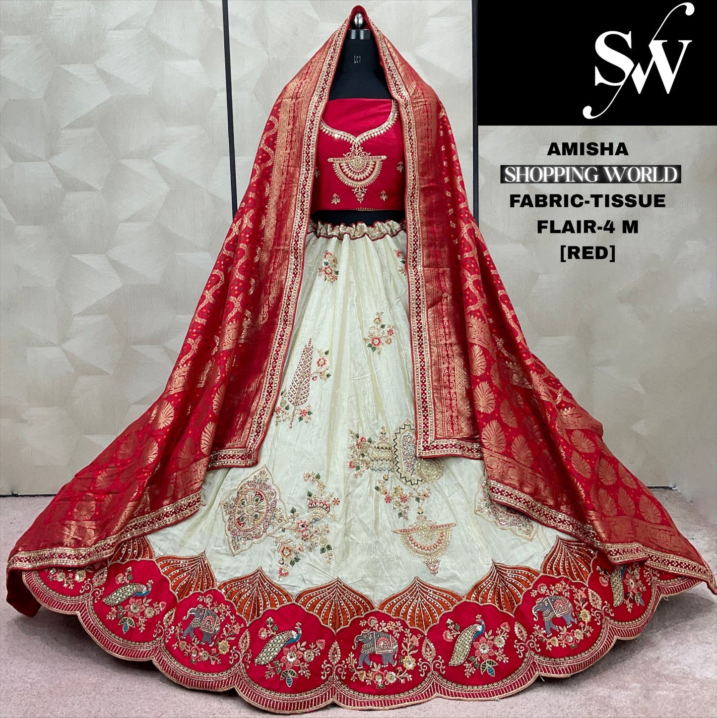 Elegant Red Tissue Lehenga