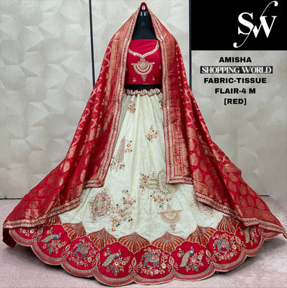 Elegant Red Tissue Lehenga