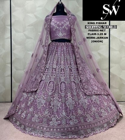 Gorgeous Sea green Jarkan Net Lehenga