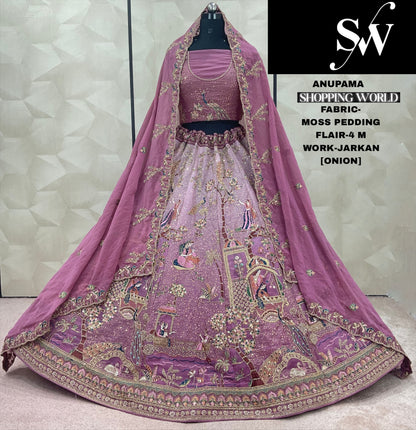 Lovely purple Lavender Jarkan Moss pedding Lehenga