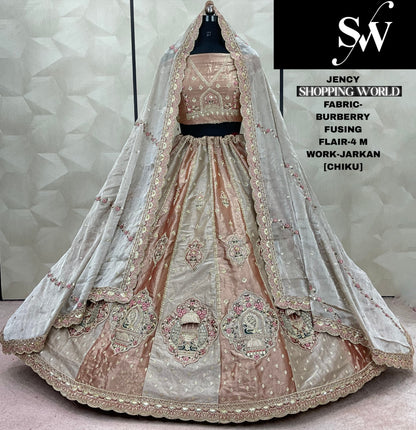 Pleasing Sky blue Jarkan Burberry Fusing Lehenga