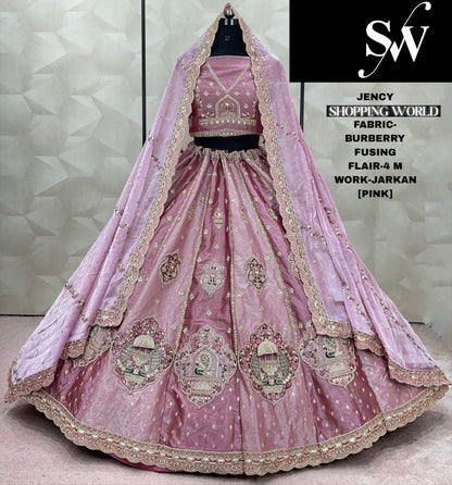 Pleasing Sky blue Jarkan Burberry Fusing Lehenga