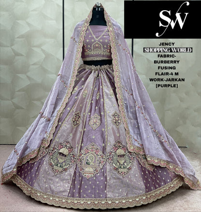 Pleasing Sky blue Jarkan Burberry Fusing Lehenga