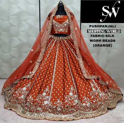 Gorgeous green Beads Work Silk Lehenga