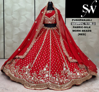 Gorgeous green Beads Work Silk Lehenga