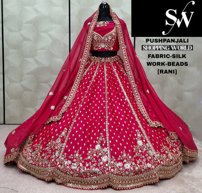 Gorgeous green Beads Work Silk Lehenga