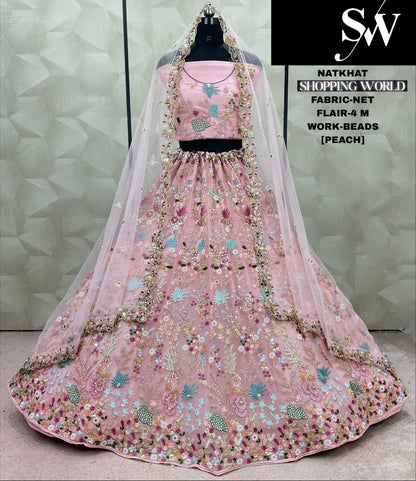 Khoobsurat Cream white Beads Work Net Lehenga