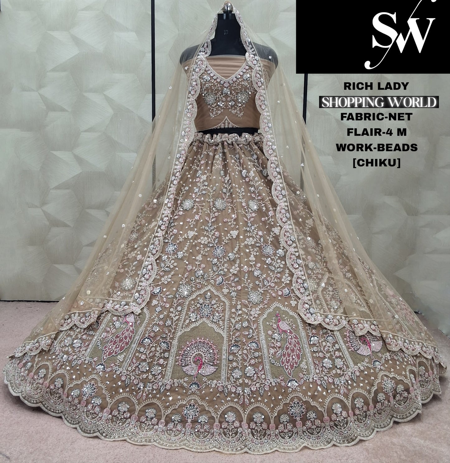 Latest Trendy Lavender peacock Beads Work Net Lehenga