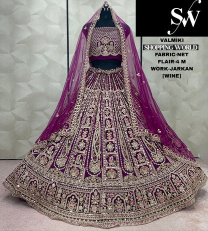Fabulous Sky blue morpeach Jarkan Work Net Lehenga