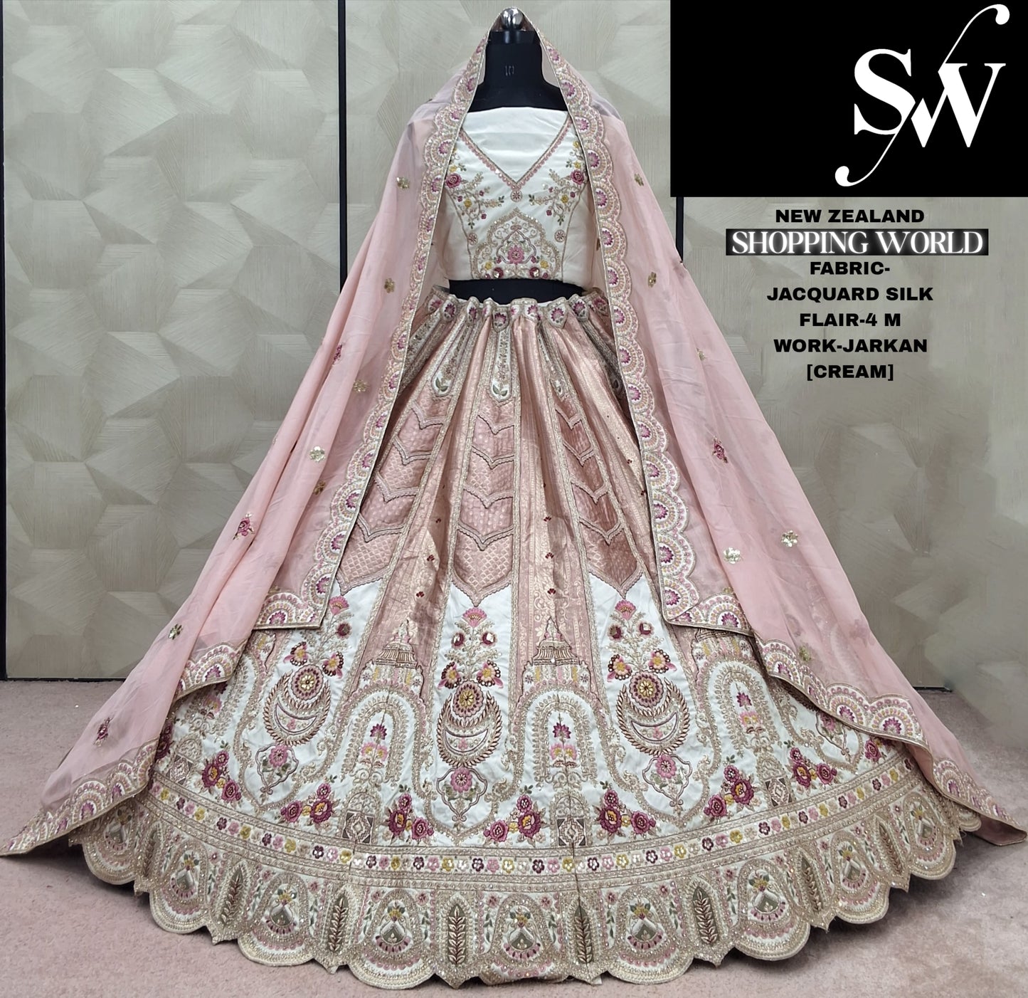 Engaging pista green Jarkan Work Jacquard Silk Lehenga