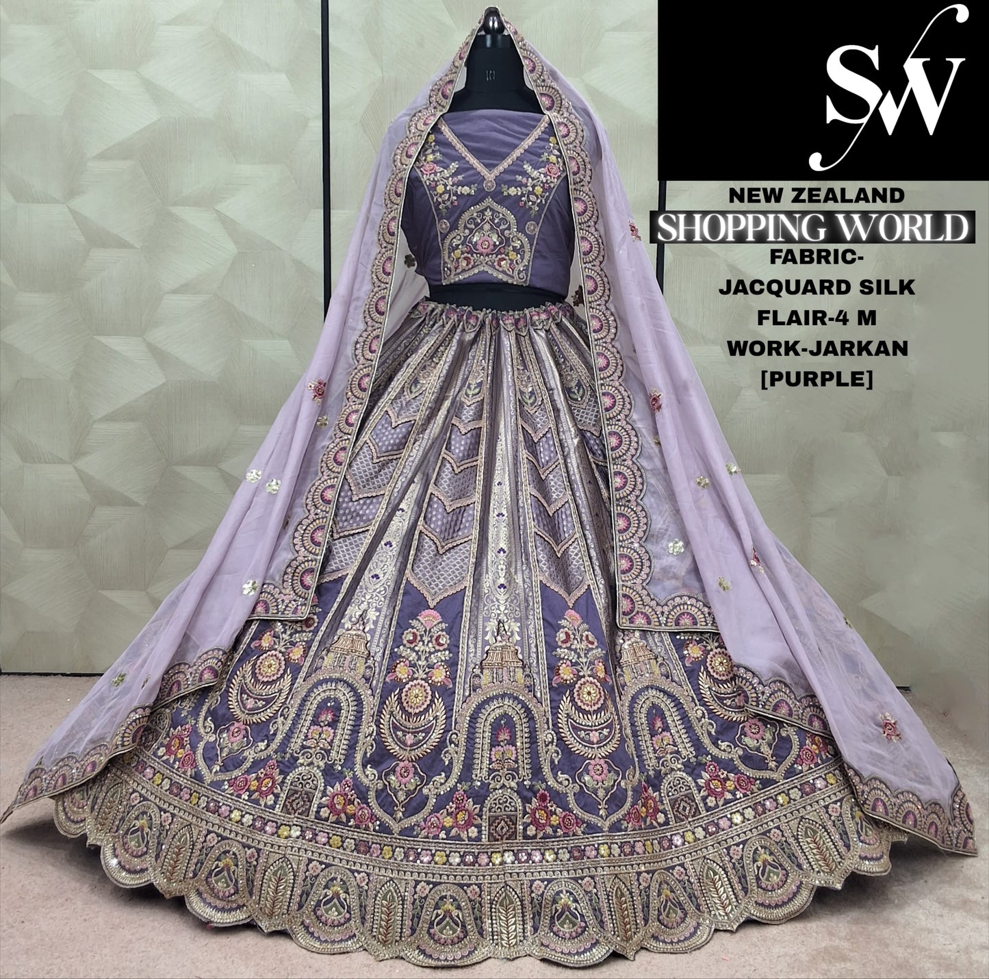 Engaging pista green Jarkan Work Jacquard Silk Lehenga