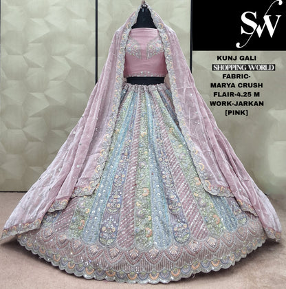 Tremendous Sky blue Jarkan Mayra Crush Lehenga