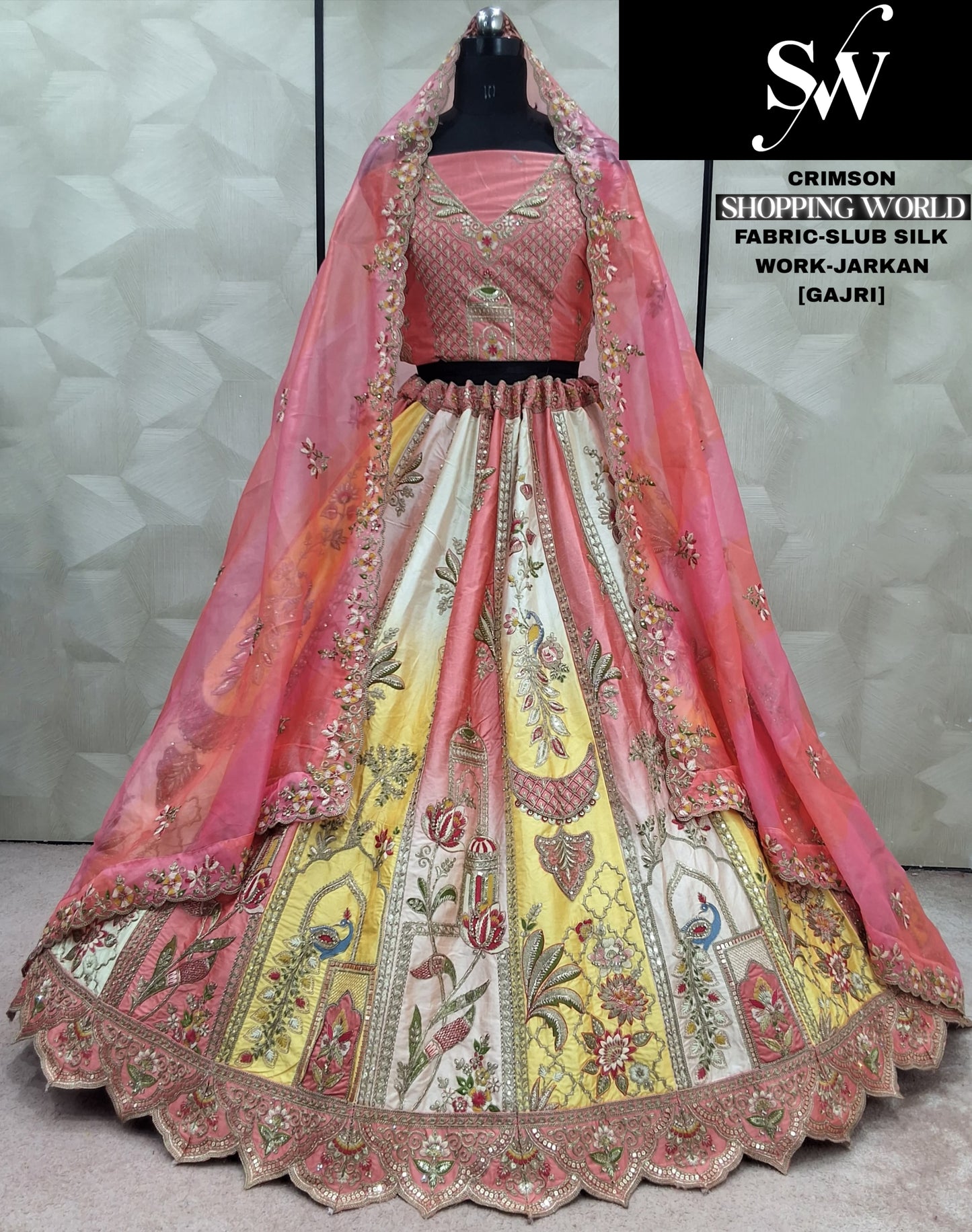 Gorgeous Gajri pink Jarkan Work Slub Silk Lehenga