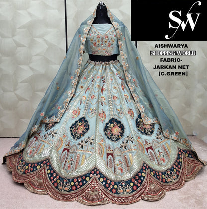Elegant Sea green Jarkan Net  Lehenga