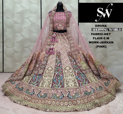 Attractive Lavender Peacock Jarkan Net  Lehenga