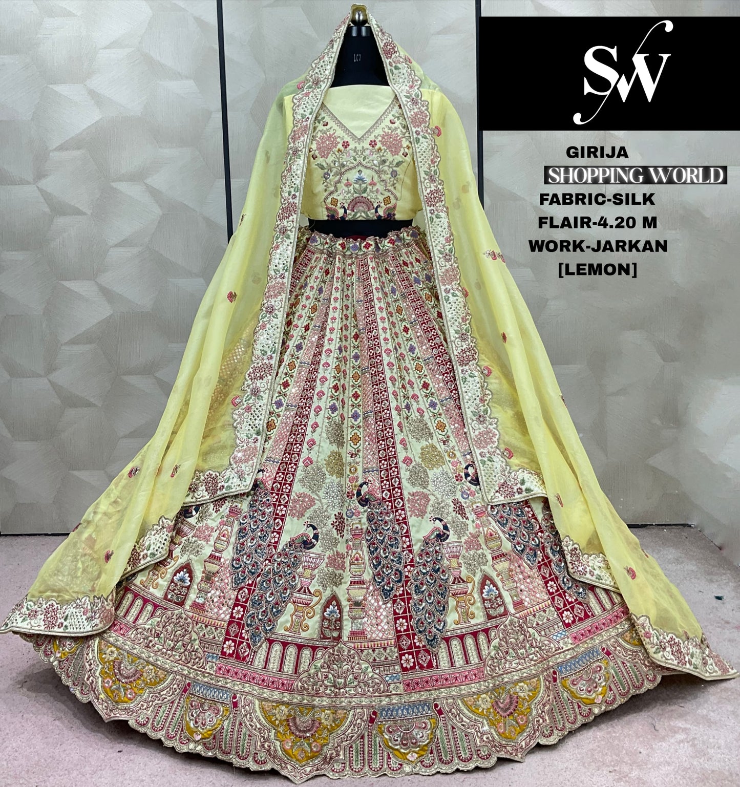 Khoobsurat Cream pink peacock Jarkan Silk Lehenga