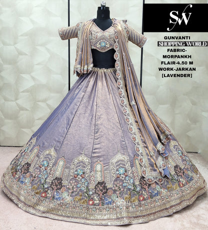 Pretty Lavender Jarkan Morpankh Lehenga