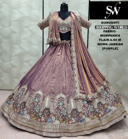 Pretty Lavender Jarkan Morpankh Lehenga