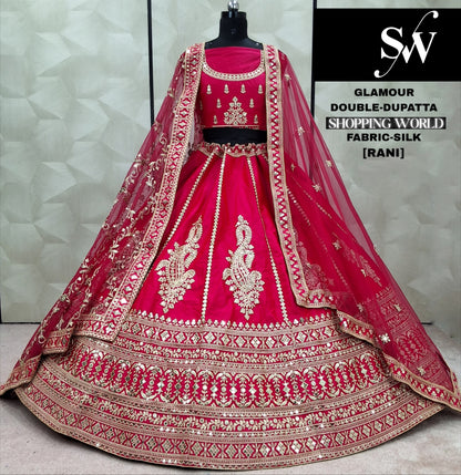 Pretty Red peacock Double Dupatta Silk Sabyasachi Bridal Lehenga