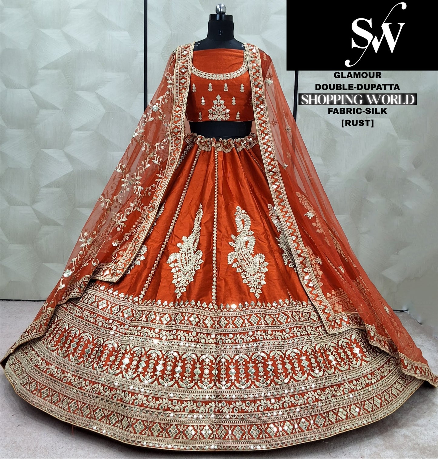 Pretty Red peacock Double Dupatta Silk Sabyasachi Bridal Lehenga