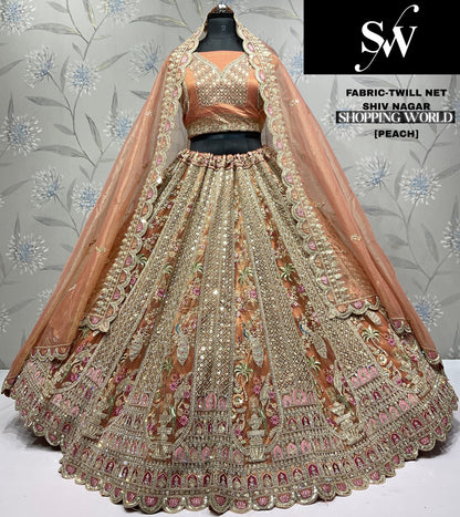 Fabulous Lavender Peacock Twill Net Lehenga