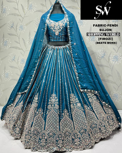 Khoobsurat Sky blue Firozi Beats Fendi Sujon Lehenga