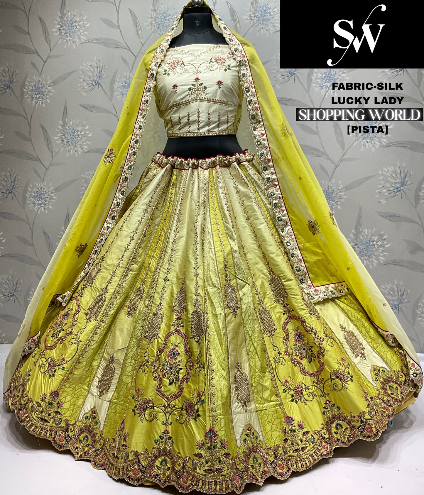 Eye catching pista green Silk Lehenga