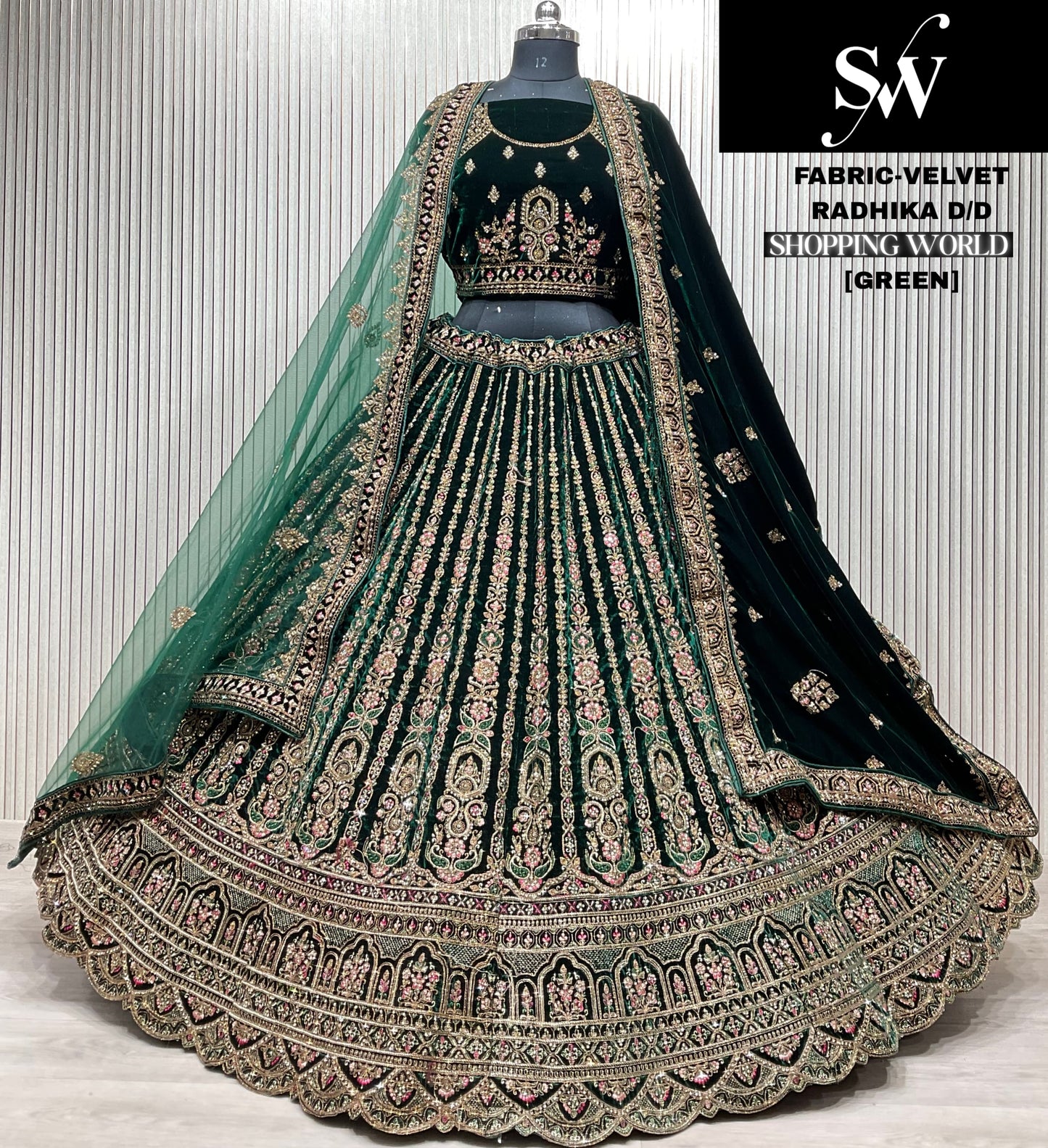 Fantastic Dark maroon Double duptta Velvet Bridal Lehenga