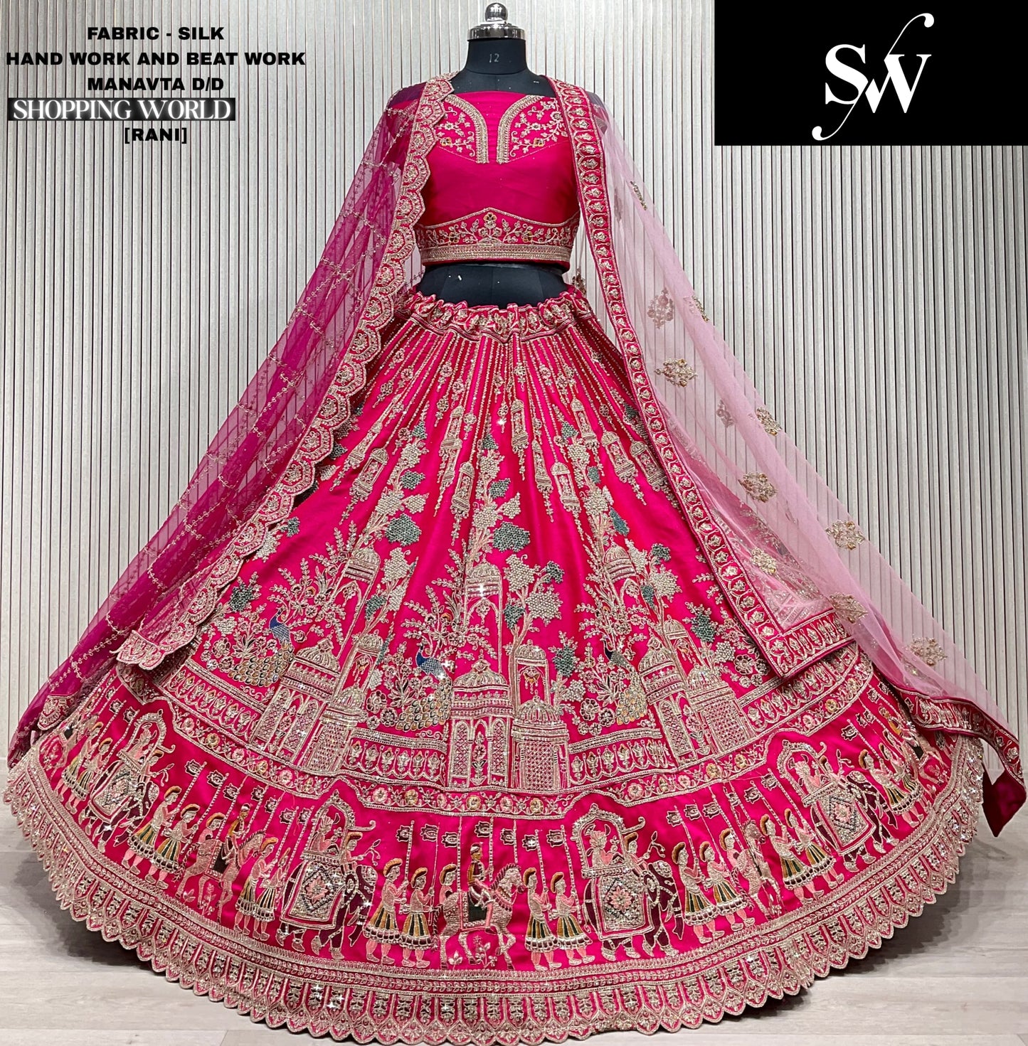 Lavishing Dark maroon Double duptta Velvet Bridal Lehenga