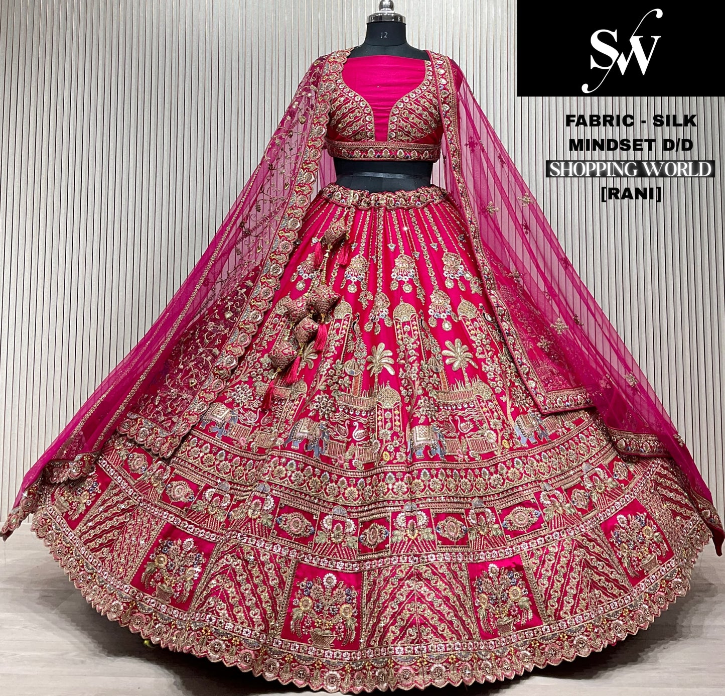 Eye catching Rani pink Double duptta Silk Bridal Lehenga