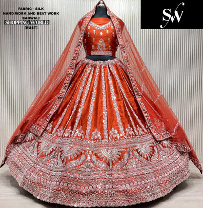 Attractive Red peacock Silk Bridal Lehenga
