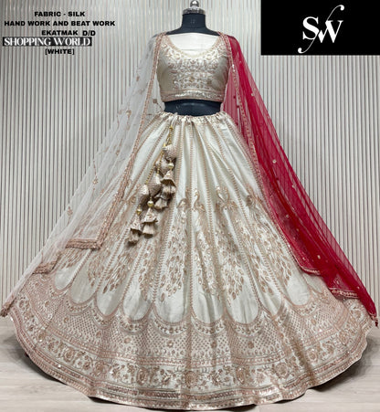 Engaging Red peacock Double duptta Velvet Bridal Lehenga