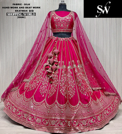 Engaging Red peacock Double duptta Velvet Bridal Lehenga