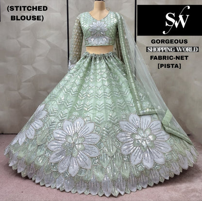 Precioso conjunto de falda y top corto de red floral en color verde pistacho.