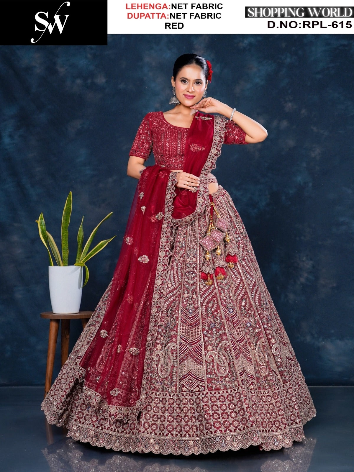 Majestic peacock Red Net Lehenga
