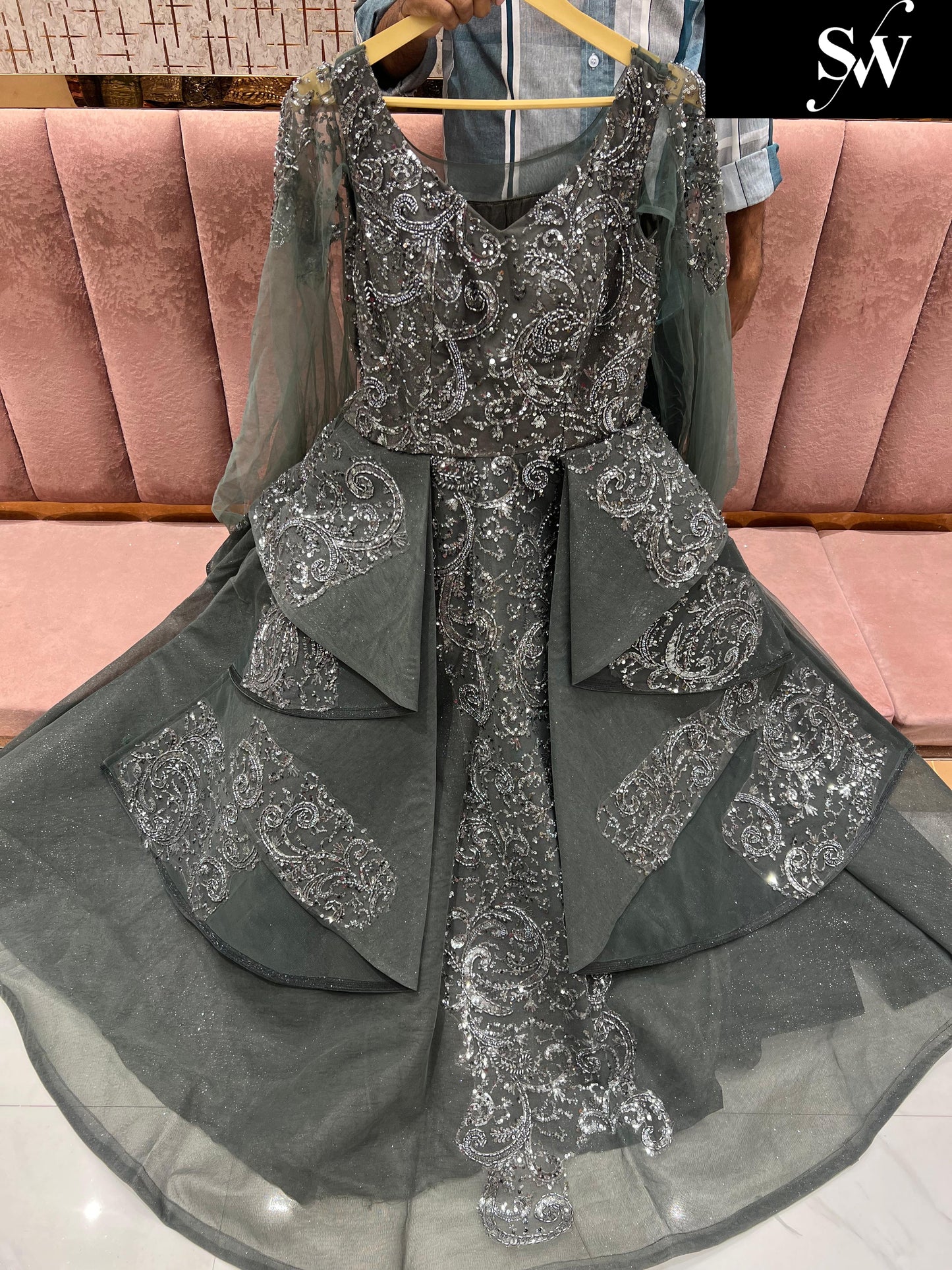 Attractive Black Cutwork gown