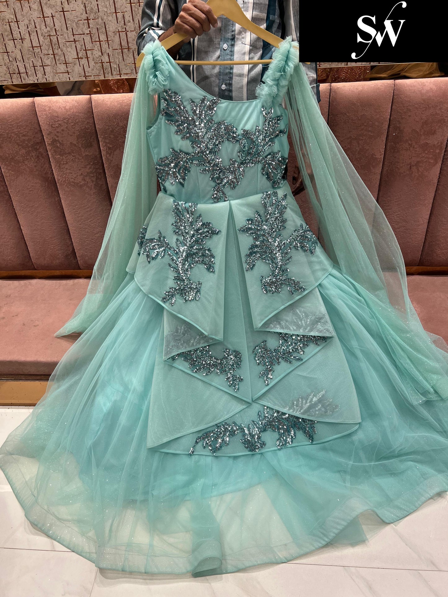 Amazing Sky blue Frill gown