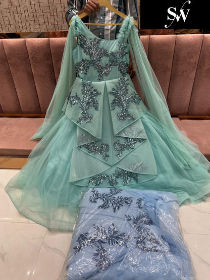 Amazing Sky blue Frill gown