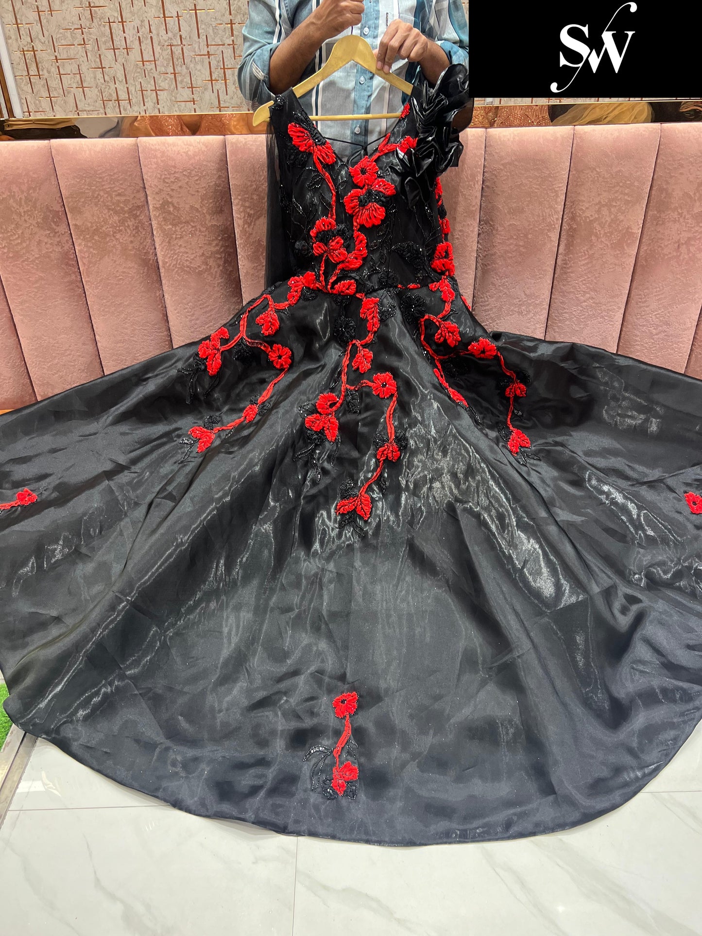 Fabulous Black Red Floral gown