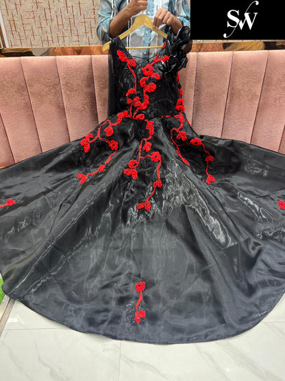 Fabulous Black Red Floral gown