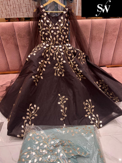 Gorgeous maroon purple Leaf work gown