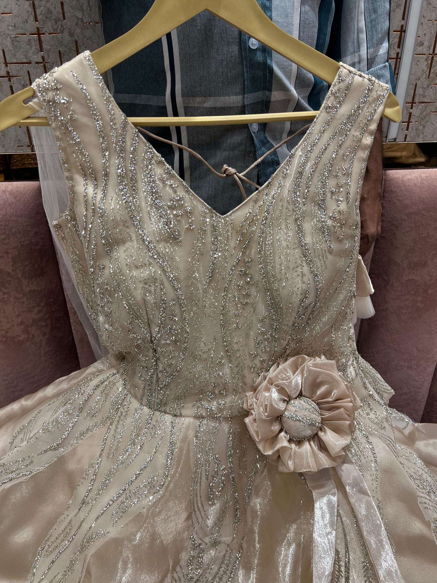 Good looking golden linen Sequins work gown