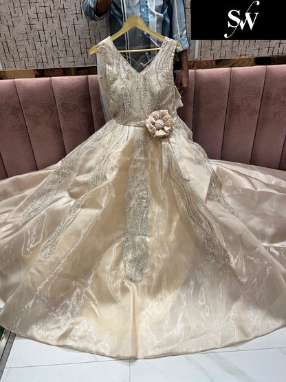 Good looking golden linen Sequins work gown