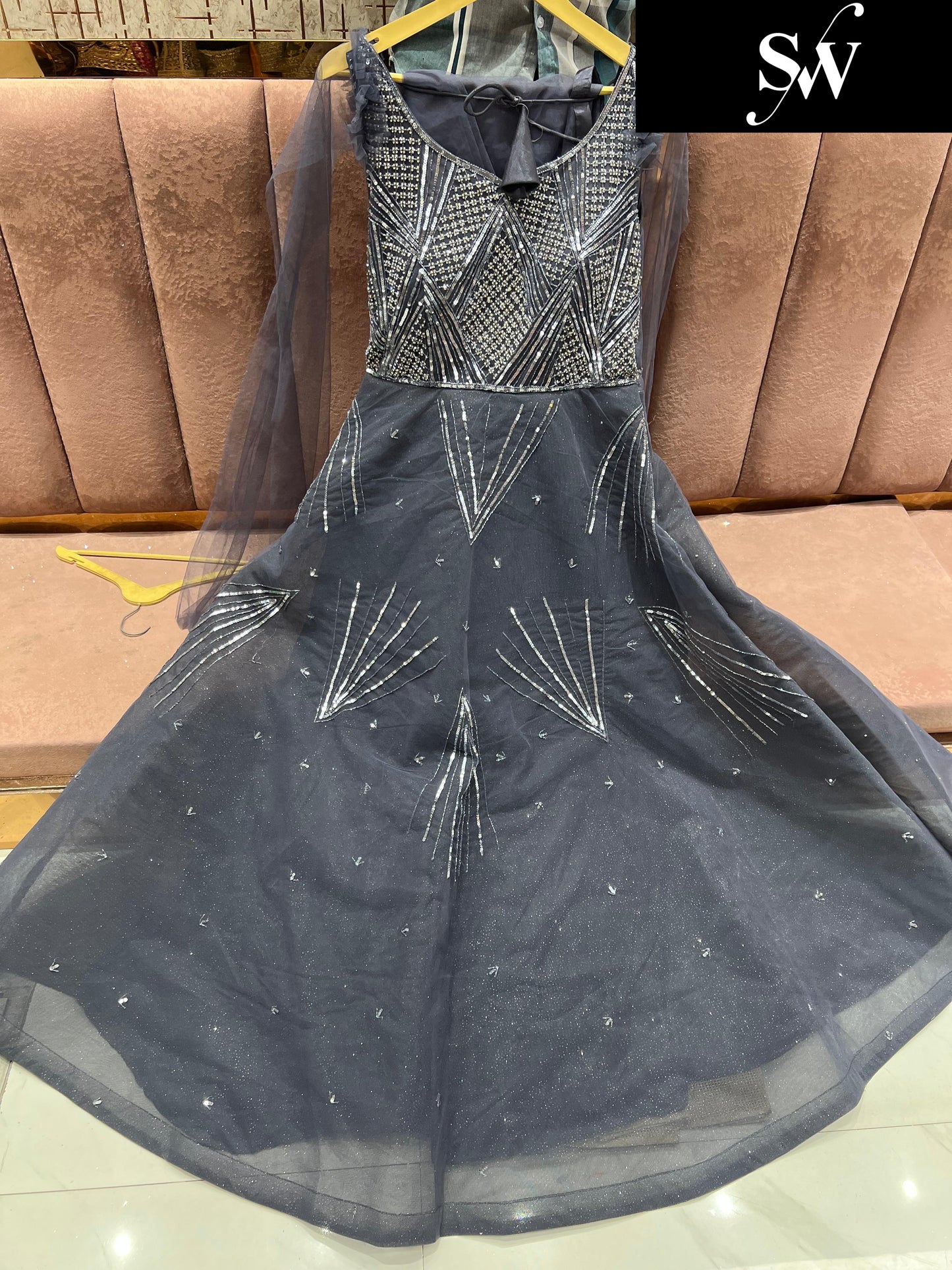 Stunning Grey Black Sequins work gown