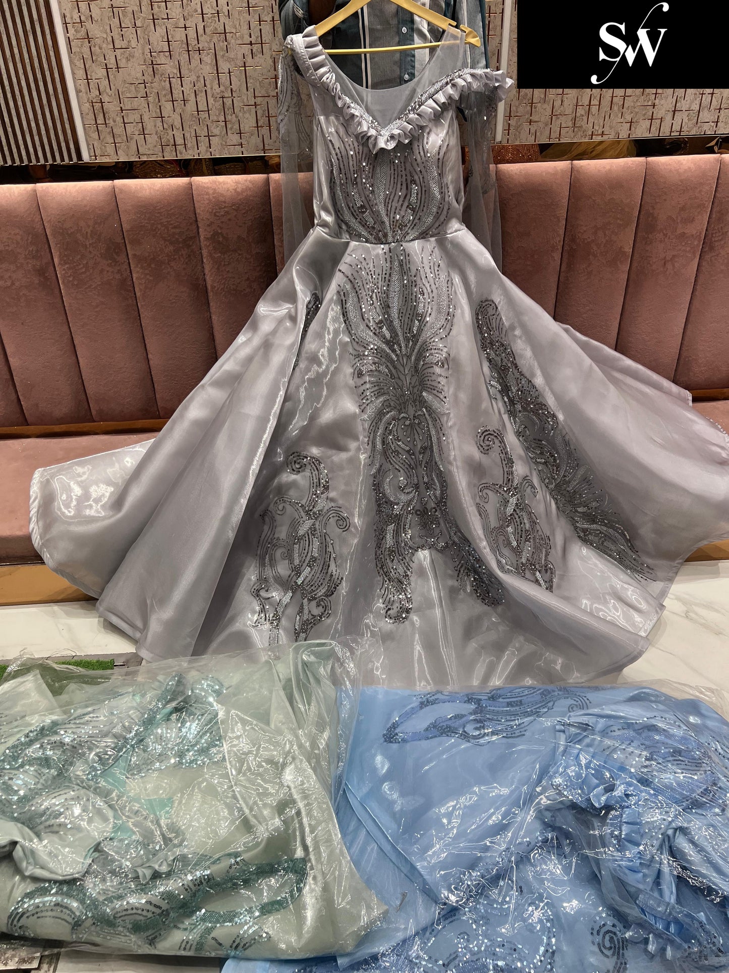 Eye catching White Grey gown