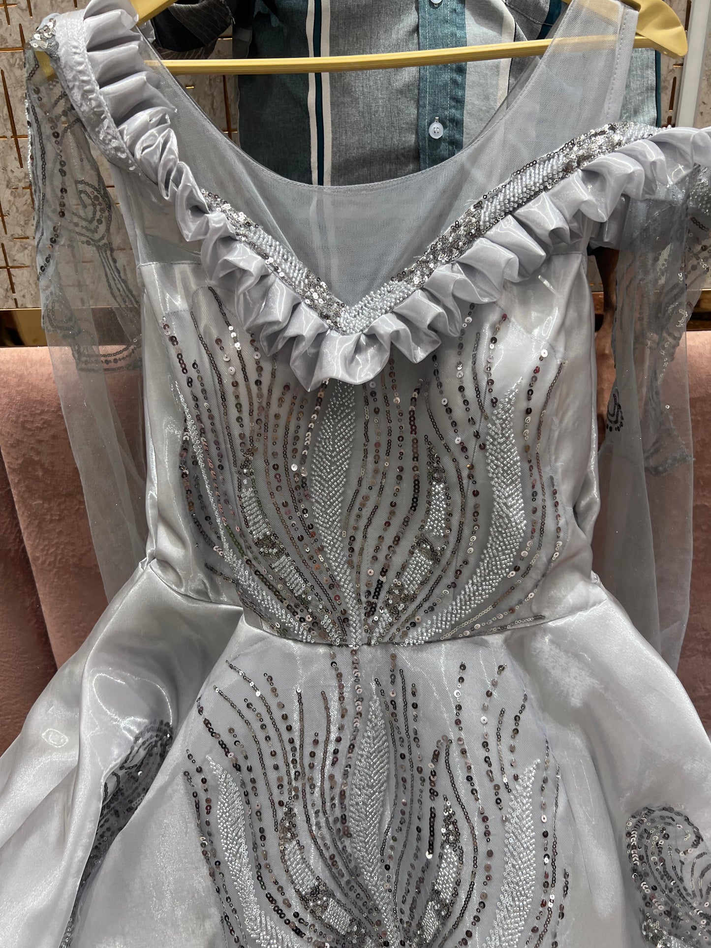 Eye catching White Grey gown