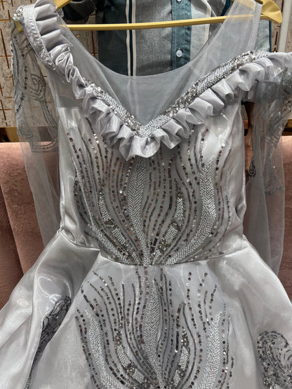 Eye catching White Grey gown