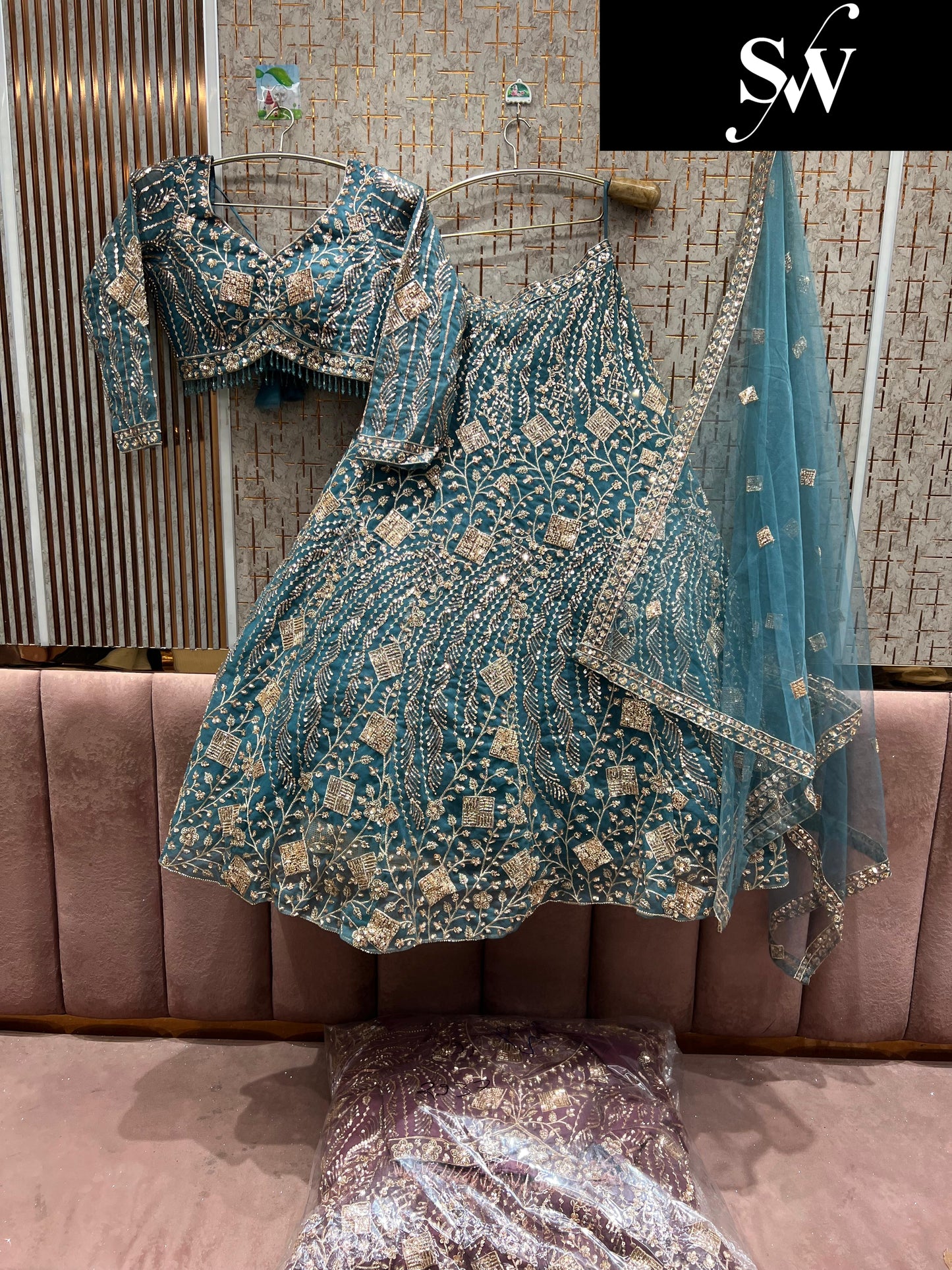 Attractive Sky blue Crop top Lehenga